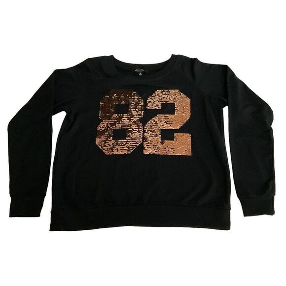 Active LA Sweatshirt Top Crew Neck Long Sleeves Black 82 in Gold Sequins Medium - Picture 8 of 10